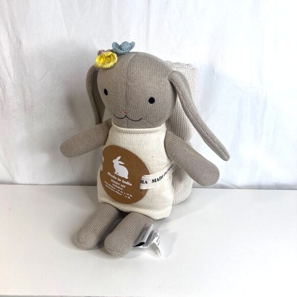 Buddy Set NWT Knitted Stuffed Bunny Rabbit w/ Blanket Made in India Nursery Baby - Picture 10 of 10